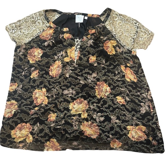 Anthropologie Golden Garden Top 14Medium Velvet Floral Bling Shimmering Sparkles - Picture 2 of 9